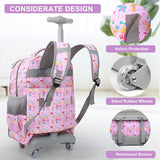Tilami Rolling Backpack for Kids 18 Inch Wheeled Bookbag for Boys & Girls for School & Travel,Pink Girl