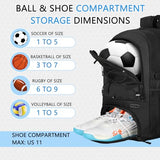 Goloni 30L Sports Backpack with Ball Compartment & Ventilated Shoe Pocket, Waterproof Lightweight Basketball Soccer Volleyball Bag for Youth Boys Girls Men Women,Black