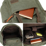 Bluboon Canvas Vintage Backpack Leather Casual Bookbag Men Rucksack (Green)