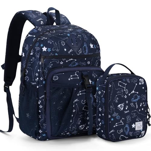 VASCHY Kids Backpack Lunch Bag Set, 2-1 School Bookbag Insulated Lunch Box for Toddlers,Preschool,Daycare,Kindergarten,Elementary School Navy