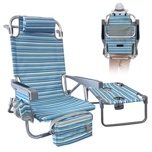 WKFAMOUT Backpack Beach Chair Aluminum with Folding Camping Table 5-Position Lay Flat Lounge Chair Outdoor for Adults with Insulated Cooler Bag and Cup Holder