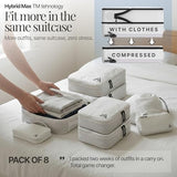 Well Traveled 8 pcs Compression Packing Bags Cubes Set with HybridMax Double-Capacity Design - Packing Cubes for Travel Compression to Maximize Limited Luggage Space, White