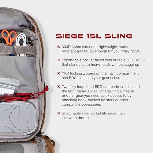 Vertx Siege 15L Tactical Sling - Lightweight 330D Nylon CCW Bag, Water-Resistant, with 500D MOLLE, and Ambidextrous Design, Wolf Grey