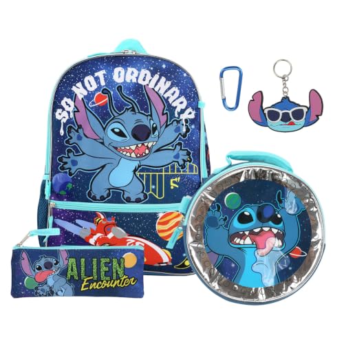 BIOWORLD Unisex Lilo & Stitch 5 Piece Backpack Set (Little Kid/Big Kid), Purple, One size