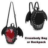 ENJOININ Gothic Coffin Shape Purses and Handbags for Women Halloween Shoulder Bag Ita Backpack Purse with Wings 2 Way