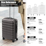 Coolife Luggage Suitcase Carry-on Spinner TSA Lock USB Port Expandable (only 28’’) Lightweight Hardside Luggage (Gray, M(24in))