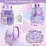 Dafelile Girls Backpack Cute Kawaii Ita Backpacks Aesthetic Bookbag with Furball Pendant Pin Display Insert School Bag for Teen Girls,Corduroy Purple Flower