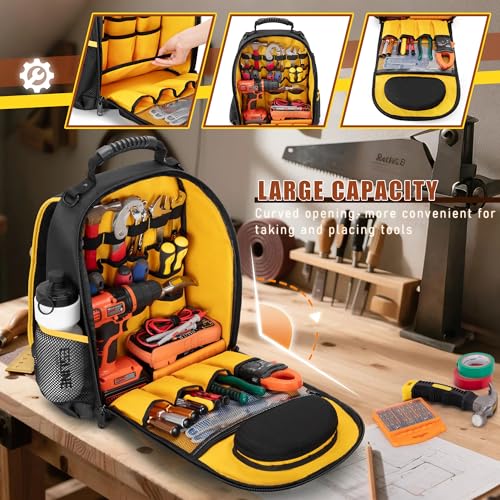 Marscamd Tool Backpack with a Tool Pouch, Heavy Duty Tool Bag with Multiple Pockets, Black