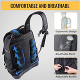 WILAXI PRO Tool Backpack Heavy Duty, Tool Bag Backpack for Men Waterproof Oxford Fabric with Plastic Base, 19IN Large Capacity with 44 Pockets, Padded Back & Straps for All Worksite Environments