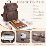 VASCHY Backpack Purse for Women, Fashion Cute Vegan Leather Flap Backpack Convertible Handbag for Ladies with Guitar Strap Coffee
