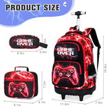 Bevalsa Rolling Backpack for Boys, 3PCS Gamer Roller School Backpacks