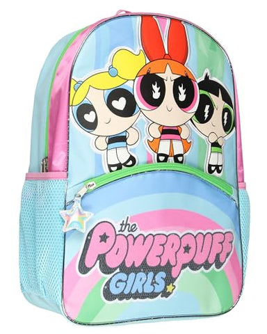 Bioworld The Powerpuff Girls Buttercup Blossom Bubbles Heroine Stance Backpack 17" Travel Laptop Backpack