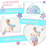 Meetbelify Cute Cat Rolling Backpack with Wheels for Girls Rolling Backpacks with Lunch Box for Elementary School Students 3 in 1 Kids Travel Luggage Suitcase for Girls Age 8-10