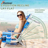 2Pk Aluminum Extra Wide 5-Position Lay Flat Folding Backpack Beach Chairs for Adults, with Cooler Bag, Cup&Phone Holder, Towel Bar for Outdoor Lawn Picnic Sport, Portable Camping Chairs, Multi Stripes