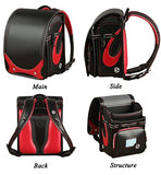 Star-Wind Randoseru Ransel backpack automatic Japanese school bag boys girls leather light weight Rain Cover(Black*Red)