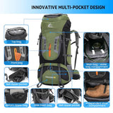 Bseash 80L Waterproof Hiking Camping Backpack with Rain Cover, Lightweight Outdoor Sport Travel Daypack for Climbing Touring (Army Green)