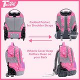 NEW TILAMI 16 Inch Rolling Backpack with Lunch Bag for Kids Adjustable Handle Carry-on Suitcase Wheels for Girls Boys School Travel Camping, Pink Rainbow Unicorn