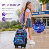 gxtvo Rolling Backpack for Women, Adults Wheeled Bookbag with Lunch Box for Girls, Water Resistant Roller School Bag for College Teens Kids Travel - Purple Flower