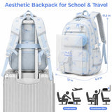 WOBAGMEN Cute Bow Backpack for Teen Girls, Large Capacity Multi-Pocket School Bag Fits 15.6" Laptop, Lightweight Durable Daypack for School and Travel (Blue Bow, M)