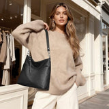 S-ZONE Leather Tote Bag for Women Medium Crossbody Handbags Shoulder Hobo Purse with 2 Removable Straps, Black