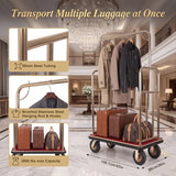 2000 LBS Heavy Duty Hotel Luggage Cart, Gold Bellman Cart with Carpeted Platform, 8" Pneumatic Wheels & Bumper Rails, Rolling Bellhop Luggage Trolley for Hotel, Resort & Condo, 42" x 26" x 70"