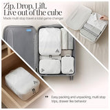 Well Traveled 8 pcs Compression Packing Bags Cubes Set with HybridMax Double-Capacity Design - Packing Cubes for Travel Compression to Maximize Limited Luggage Space, White
