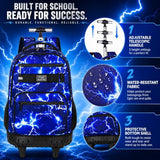 gxtvo Rolling Backpack for Men, Wheeled Bookbag with Lunch Box for Adults, Kids Water Resistant Roller School Bag for College Teens Boys Travel - Lightning Blue