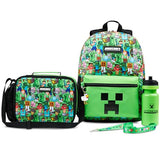 Minecraft Boys Backpack 5 Pc Gift Set, Creeper School Bookbag, Lunch Bag, Water Bottle, Keychain and Lanyard (Green AOP)