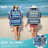 Yestomo Backpack Beach Chair for Adults, Folding Beach Chair with 4 Positions, Heavy Duty Chair with Large Cooler Pouch Support to 350LBS (Stripes_Blue&Cyan&Yellow)