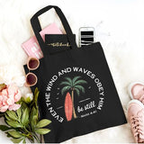 TSIIUO Even The Wind And Waves Obey Him Beach Canvas Tote Bag for Women Christian Summer Grocery Shopping Shoulder Bag Black