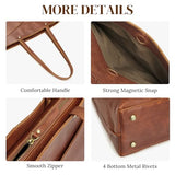 S-ZONE Leather Tote Bag for Women with Zipper Work Tote with Laptop Compartment Shoulder Bags Handbag Travel