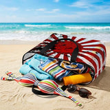 Japanese Chariot Flag Mesh Beach Bag, Red Black Flag Abstract Large Tote Bag for Swim Pool Beach Travel