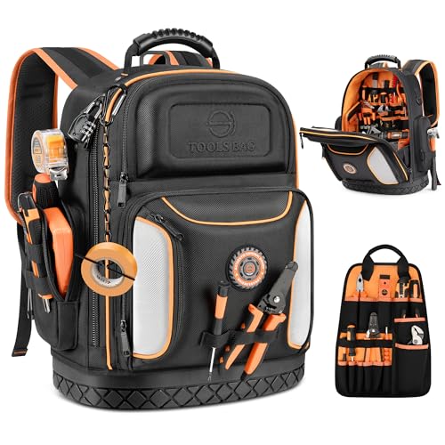 LOKASS 18.1-Inch Tool Backpack, 75 Pockets, Black