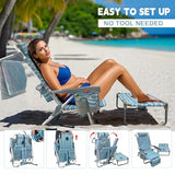WKFAMOUT Backpack Beach Chair Aluminum with Folding Camping Table 5-Position Lay Flat Lounge Chair Outdoor for Adults with Insulated Cooler Bag and Cup Holder