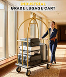 Hotel Luggage Cart 1300 LBS, Bellman's Cart with Brushed Stainless Steel & 8-inch Rubber Wheels, Valet Cart with Grey Carpeted Deck for Hotels, Condos, Resorts
