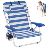 SONGMICS Portable Backpack Beach Chair, 331 lb Capacity, 4 Angles Adjustable Backrest, 2 Side Pockets, Towel Bar, Blue and White UGCB62BU
