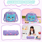 Meetbelify Rolling Backpack for Girls 3D Carton Backpack with Wheels for Elementary Student Kids Plush School Bag with Lunch Box Pencil Case for Girls Ages 6-8 Years Old