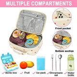 Bluboon Insulated Lunch Bag for Girls & Boys, Corduroy School Lunch Box with Cooler & Organizer Compartments, Leak-Proof Lunch Tote for School, Travel (Corduroy Strawberries Beige)