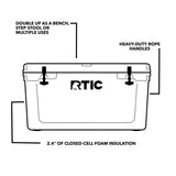 RTIC 65 qt Hard Cooler Insulated Portable Ice Chest Box for Beach, Drink, Beverage, Camping, Picnic, Fishing, Boat, Barbecue, Lagoon