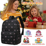 FADOVYE Waterproof Laptop Backpack for Girls Women, Water Resistant College School Backpack Casual Daypacks with Lunch Box Pencil Case (Bows-Black)