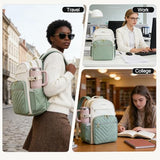 VANKEAN Laptop Backpack for Women with Pouch Pocket for Large Capacity Tumbler, 15.6 Inch Laptop Computer Bag Travel Backpack Purse,Waterproof Work Business Teacher Bags, Beige-Light Green