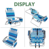 2Pk Aluminum Extra Wide 5-Position Lay Flat Folding Backpack Beach Chairs for Adults, with Cooler Bag, Cup&Phone Holder, Towel Bar for Outdoor Lawn Picnic Sport, Portable Camping Chairs, Blue Stripes