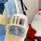 Lifelix Y2K Ita Bag Backpack for Girls with Pin Display Insert - Kawaii Anime Cosplay Backpack for School, College, Travel (White Blue)