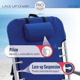 Rio Brands ASC529-46-1 4-Position Backpack Lace-Up Suspension Folding Beach Chair 44.7" x 25.5" x 26.5" Light Blue