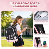ACESAK Rolling Backpack for Girls Teens, Y3K Aesthetic School Backpack Set for Daypack and Travel, Wheeled Bookbag with USB Charging Port for Elementary Middle High School College Students(Pink)