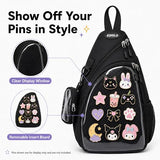 PainPop Oxford Ita Bag Crossbody Sling Bag with Insert Board, Kawaii Pin Display Chest Pack, Single Shoulder Sport Backpack Hiking Daypack for Enamel Pins and Daily Use
