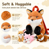 Tezituor 13 Inch Fox Plush Backpack, Stuffed Animal Backpack with 3 Baby Foxes, Cute Fox Plush Shoulder Bag with Adjustable Strap for Kids, Girls, Gifts