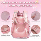 HZWLFA Kids Backpack for Girls,Cute Plaid Backpack,Preppy Bookbag for Elementary & Middle School Students,Large Capacity School Bag,17 Inch,Pink