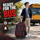 ZLYERT 3Pcs Rolling Backpack for Boys Men, Travel Wheeled Backpacks for Adults, Teens College Roller Bookbag with Wheels for Men(Red)