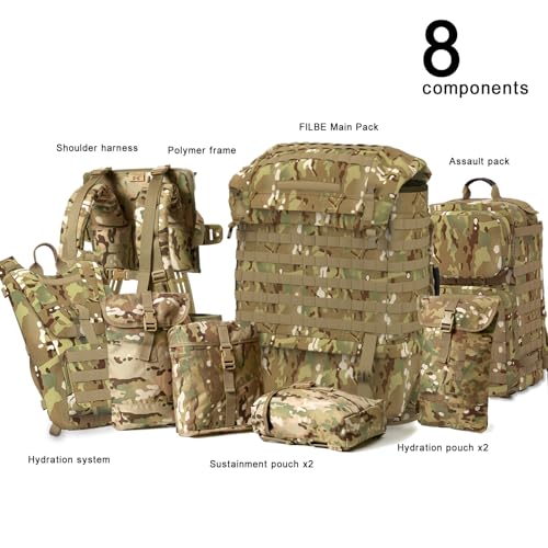 MT FILBE 100L+ Modular Tactical Backpack System Military Rucksack with External ABS Frame, Detachable Assault Pack & Hydration Carrier, Multi-Mission MOLLE Gear for Trekking, Hunting